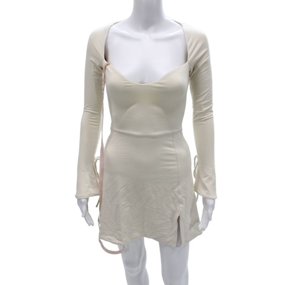 Oh Polly Women Ivory Mini Dress Long Sleeve Sweetheart Size 2
